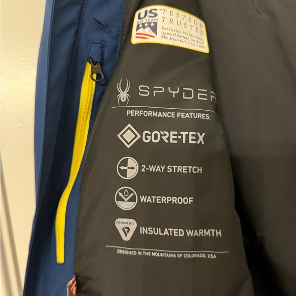 Spyder Men’s XL Leader insulated Jacket.  Like New.  Royal Blue with yellow - Picture 5 of 5